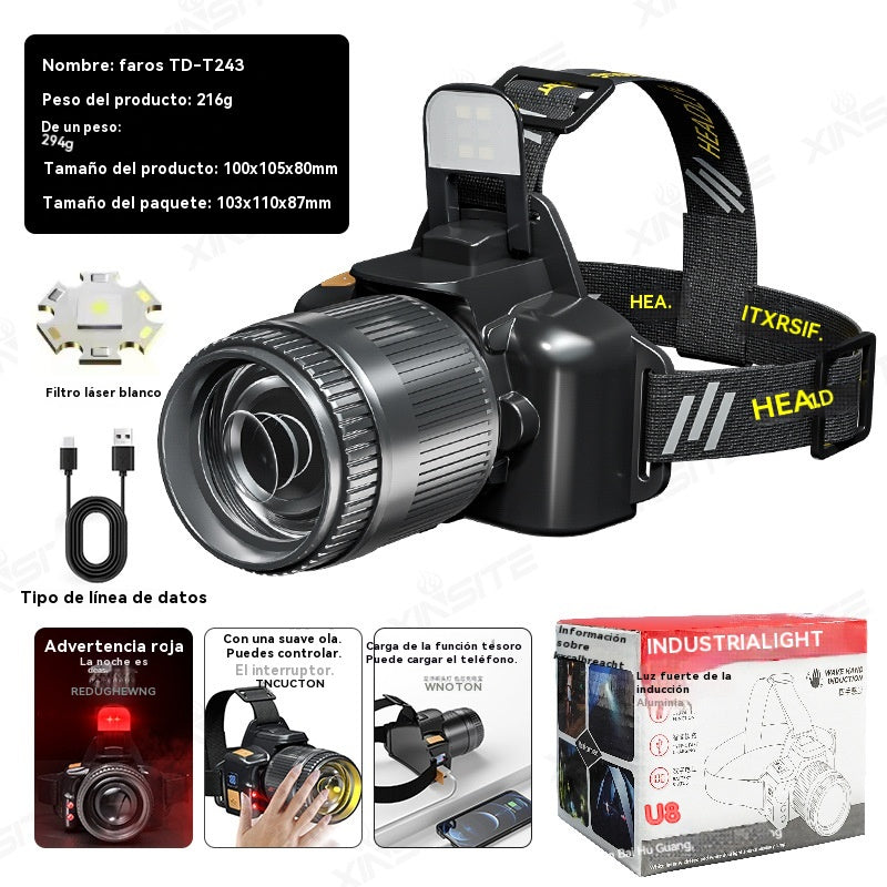 🔥Linterna frontal con reflector para acampar al aire libre 🔦Lámpara LED recargable de larga duración para pesca nocturna y minería