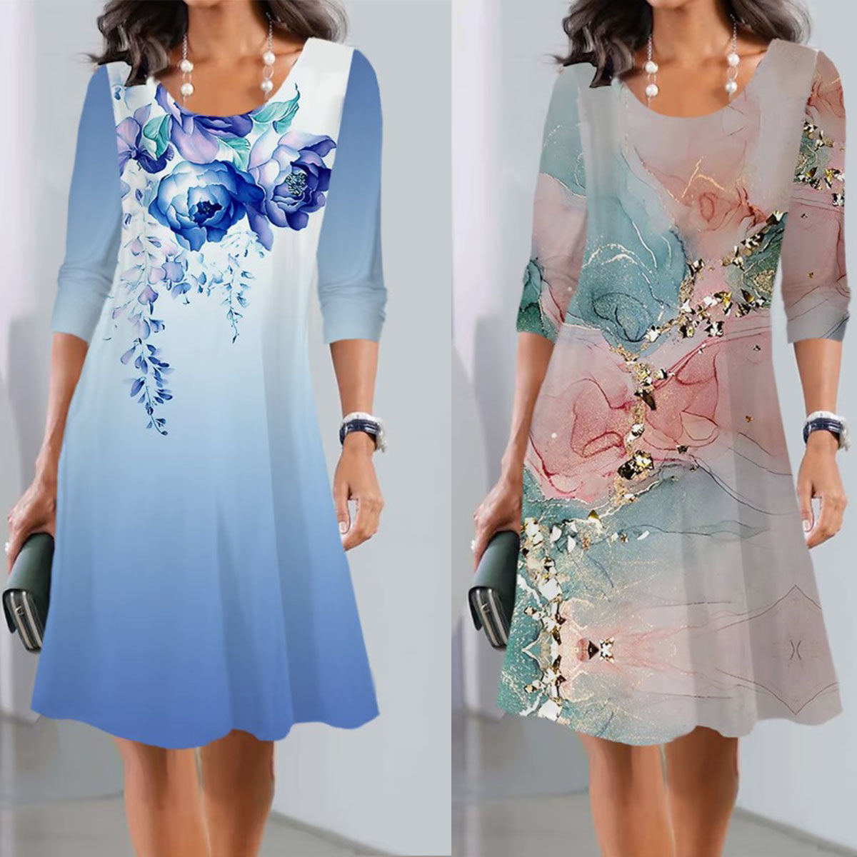【S-3XL】🍂🍂Nova jesenska midi haljina s dugim rukavima i okruglim izrezom-3931712