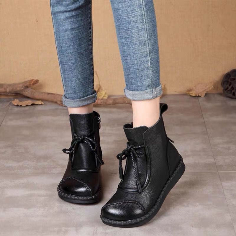 👢【35-40】Vintage kožne ženske gležnjače – ručno šivane, udobne i tople za jesen i zimu