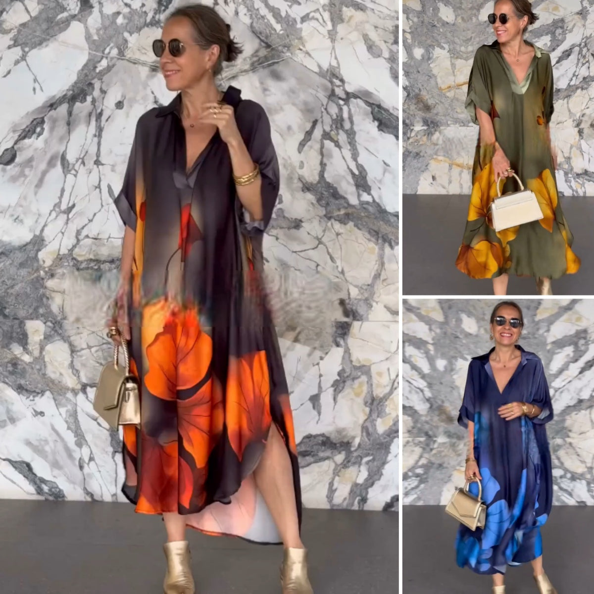 🔥【50% popusta na ograničeno vrijeme】【S-5XL】💃Najnovija šifonska haljina s V izrezom-3893425