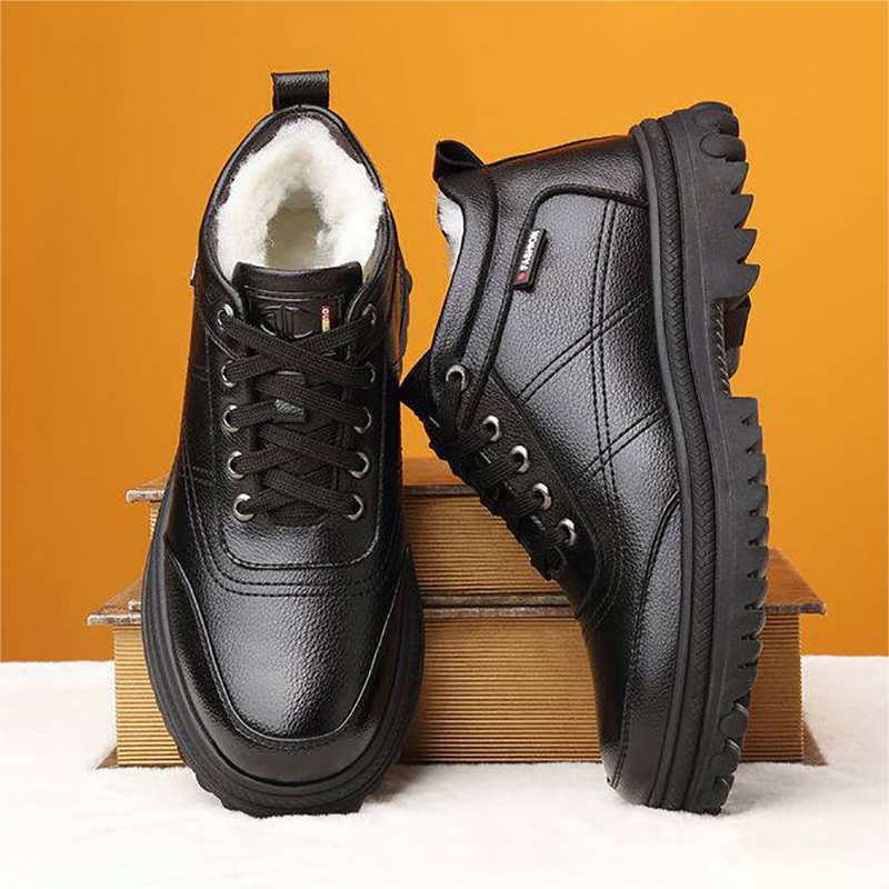 【39-44】 Zapatos de cuero de suela gruesa, cálidos y esponjosos, engrosados de invierno para hombres