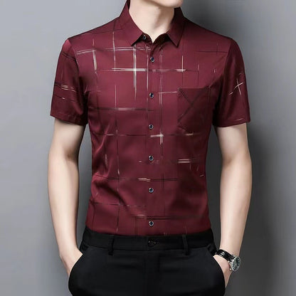 🧊🧊【Cumpără 1, primești 1 gratuit】(M-4XL) Cămașă de vară bărbătească din mătase glacială 