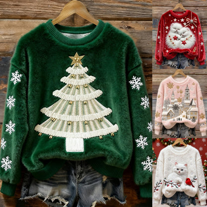 🎅【Vánoční speciální vydání】🎄【S-5XL】⛄Dámský vánoční flanelový svetr s krásnými vzory – teplý, pohodlný a ideální pro sváteční období