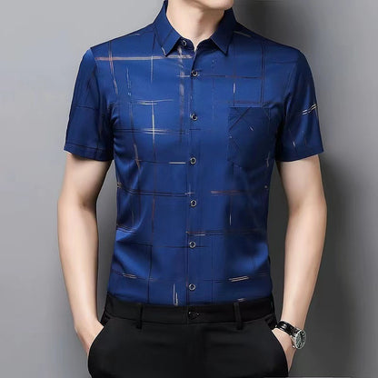 🧊🧊【Cumpără 1, primești 1 gratuit】(M-4XL) Cămașă de vară bărbătească din mătase glacială 