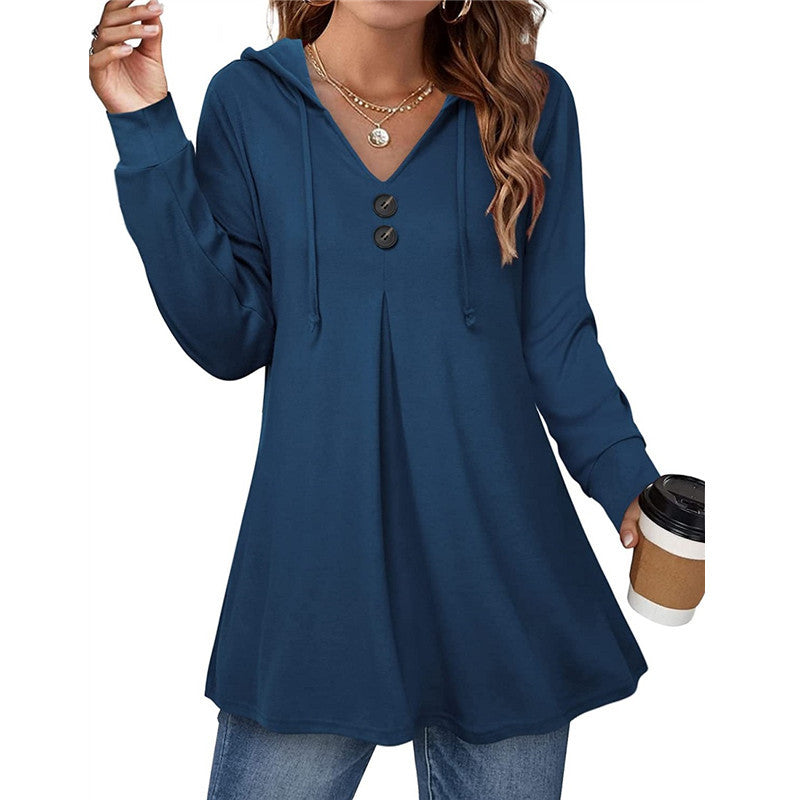 【Reducere originală din fabrică 45%】Tricou de damă nou, de primăvară 2025, casual, cu mânecă lungă, decolteu în V și glugă 