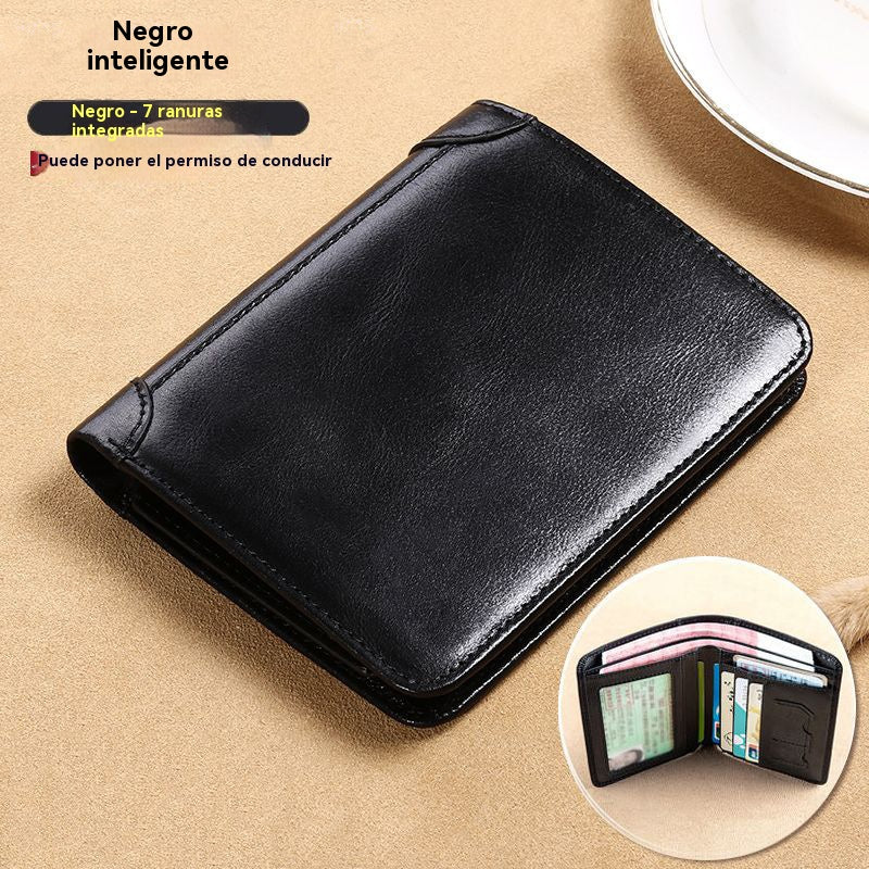 Nueva cartera de cuero genuino para hombre con sistema antirrobo
