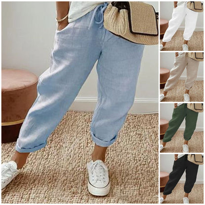 【S-3XL】Pantaloni casual pentru femei din bumbac și in, opțiuni multicolore - 3946774 
