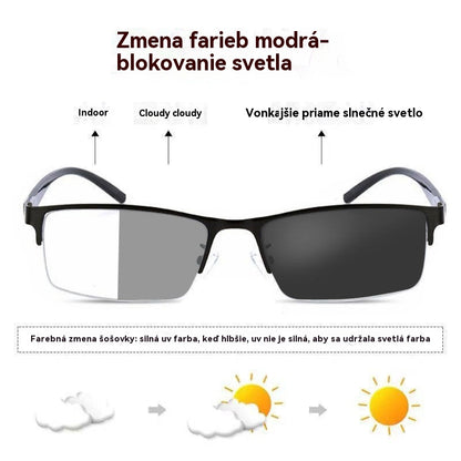 👓✨【50% zľava】🔥Metalické fotochromatické slnečné okuliare s polovičným rámom, dioptrické okuliare s anti-modrým svetlom, slnečné okuliare na šoférovanie