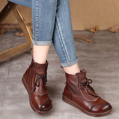 👢【35-40】Vintage kožne ženske gležnjače – ručno šivane, udobne i tople za jesen i zimu