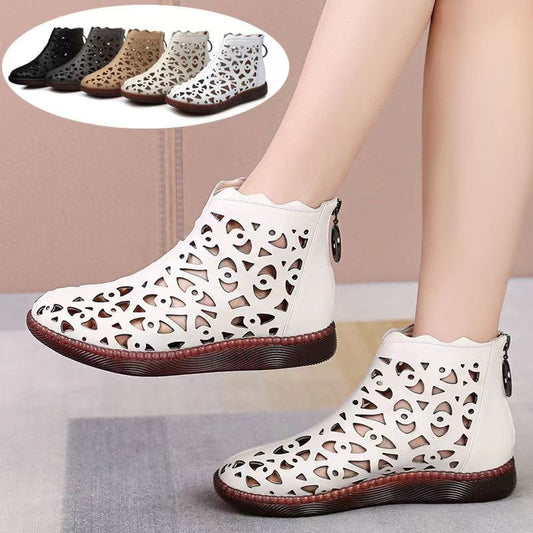 👡【Nowość na wiosnę】【35-42】 2025 nowe buty na co dzień z wydrążoną płaską podeszwą i miękką skórą-3897562