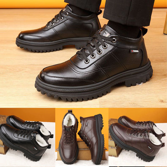 【39-44】 Zapatos de cuero de suela gruesa, cálidos y esponjosos, engrosados de invierno para hombres