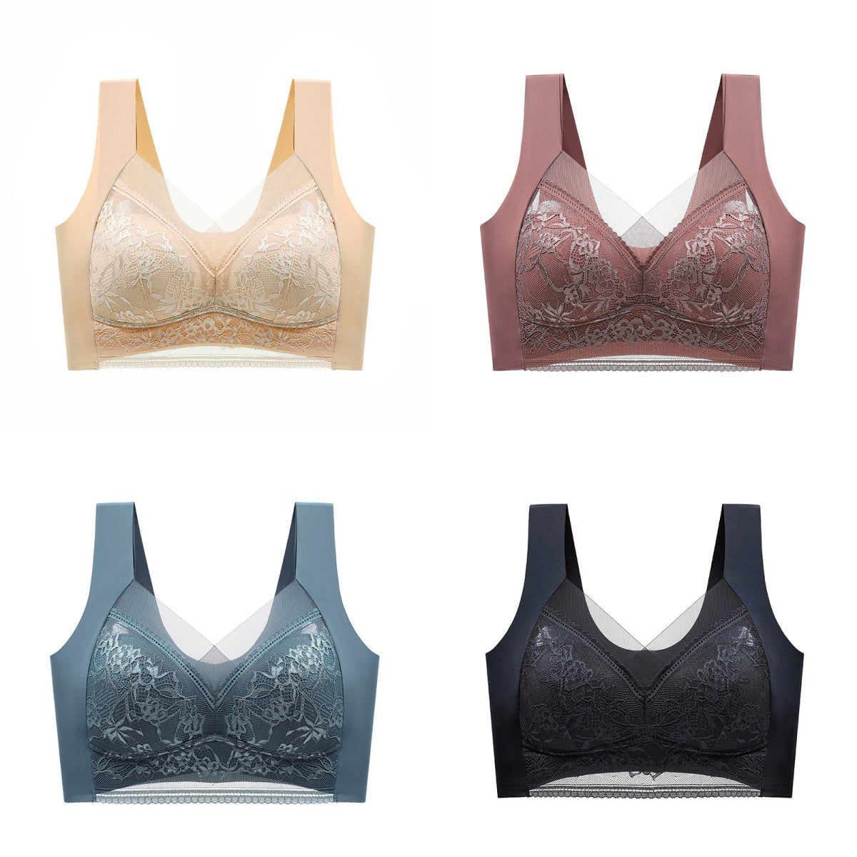 🔥【4 bucăți】👙【40-110 KG】Sutien confortabil din dantelă, fără cusături - 3876298 