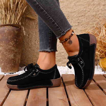 🔥🌟【50% zniżki】Damskie buty na grubej podeszwie z zaokrąglonym noskiem – Wygodne i nowoczesne buty z podparciem dla stóp, które amortyzują wstrząsy i pomagają w utrzymaniu prawidłowej postawy.