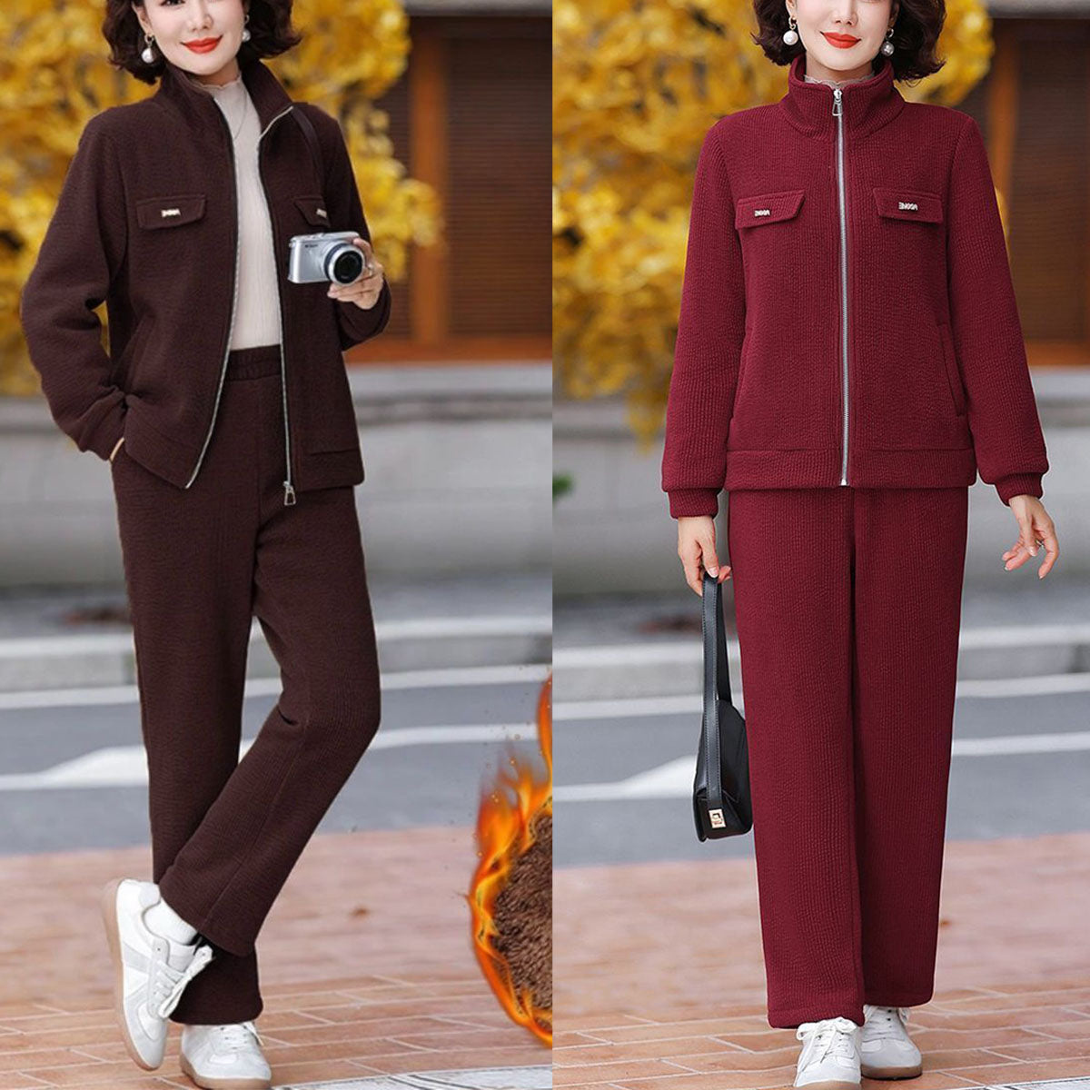 💥【M-4XL】Γυναικείο κοστούμι casual βελούδινο παχύ (τζακάκι + παντελόνι)