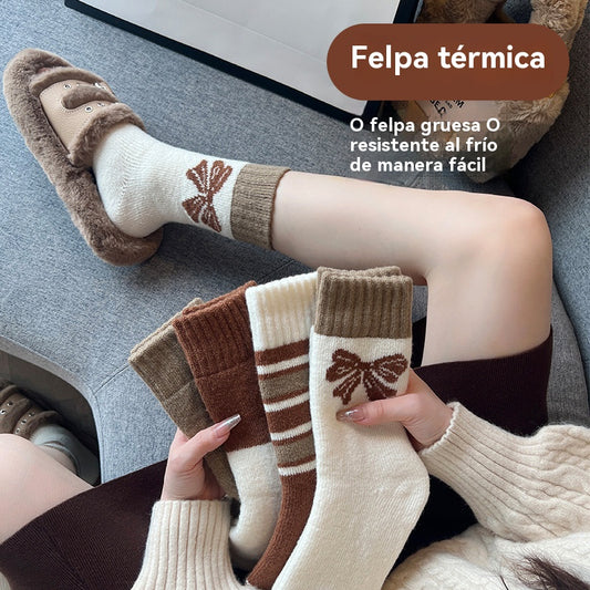 🏆【4 gratis】Calcetines de invierno para mujer, cálidos y forrados con forro polar