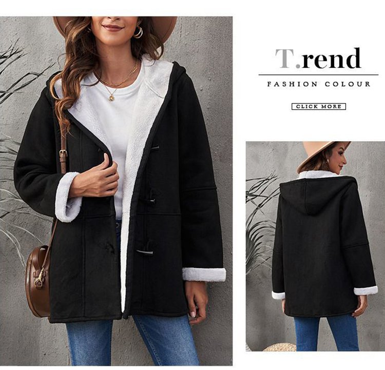 🥼🔥💖【Sezonski popust -50%】Damski zimski kaput s rogovima, krznanim ovratnikom i kapuljačom – topao, stylish i udoban za hladne dane