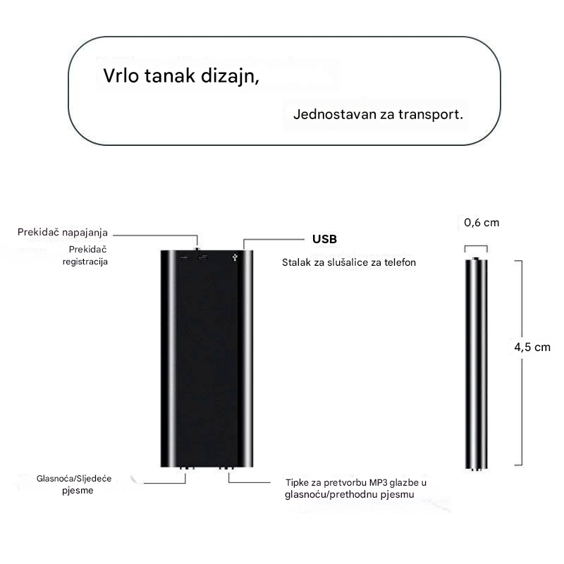 Mini snimač glasa s pametnom glasovnom aktivacijom