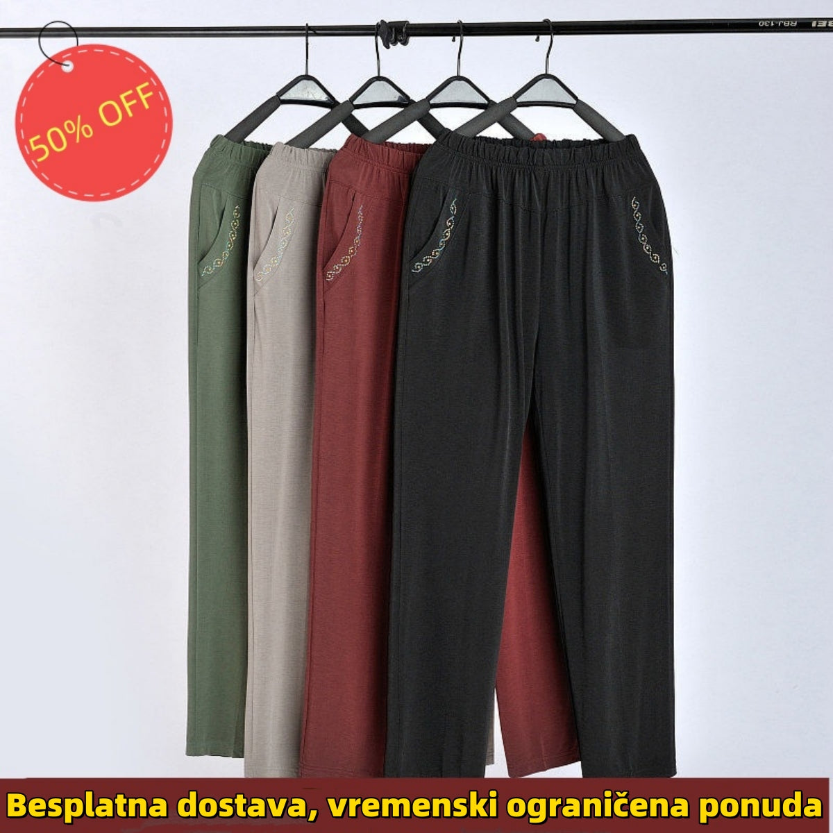 🔥👖【XL-5XL】Devět širokých pohodlných kalhot s rovnými nohavicemi v pase 3906478 
