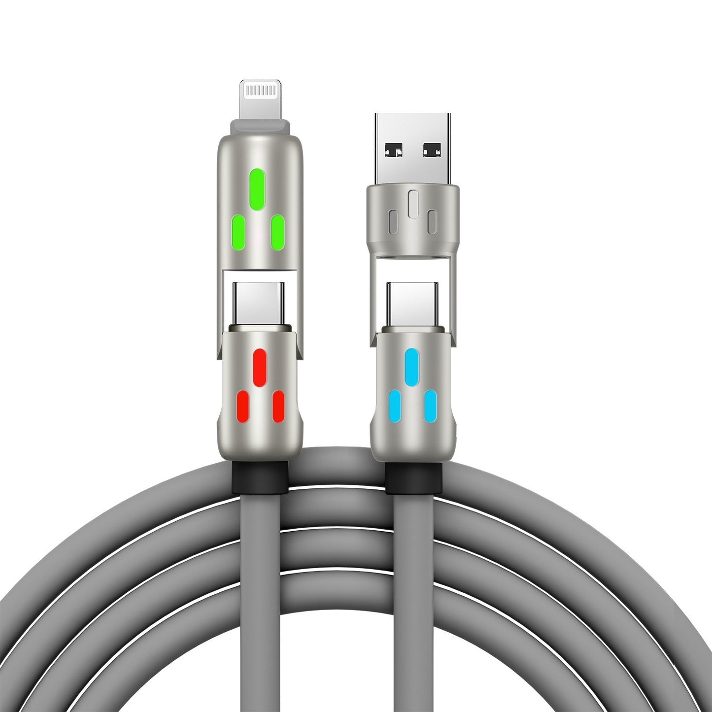 🔥 (duljina 2 metra) 4-u-1 kabel PD 240 W – brzo punjenje USB‑C, Lightning i USB‑A, aluminij i silikon, sinkronizacija podataka ⚡📱