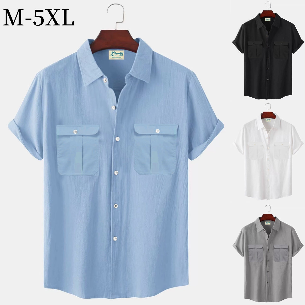 👔【M-5XL】Noua cămașă bărbătească, confortabilă, cu mânecă scurtă, din bumbac și in, culoare uni, model 2025 