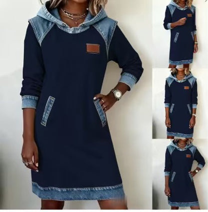 🌷❄️ Нова зимна дънкова рокля пейчворк с качулка ❄️ – широка, удобна и лесна за комбиниране