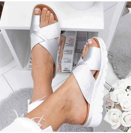 Popularne, duże, krzyżowe kapcie damskie na lato 2025 z płaskim dnem-3924913