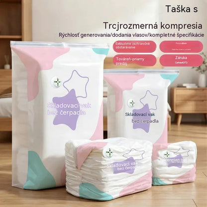 🧳【5-dielna sada】💨 Veľké stlačiteľné vákuové úložné vrecká: Nepotrebujú pumpičku, sú nepriepustné, ideálne na úsporu miesta v kufri a doma✈️