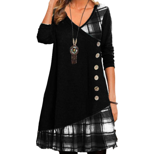 👗【S-3XL】Rochie cu mânecă lungă în carouri de primăvară și vară 2024