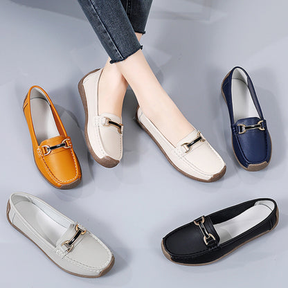 🎁🌸【Reducere Produse Noi】【35-44】Pantofi cu talpă plată pentru femei, noi, 2025, din piele moale, cu decorațiuni metalice într-o singură culoare 