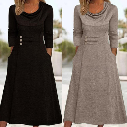 👗【S-3XL】2025 nowa jesienna sukienka z kieszeniami w jednolitym kolorze