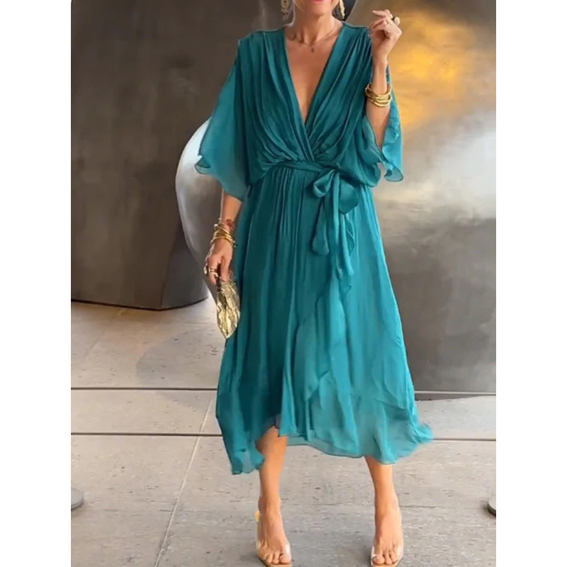 💟【S-5XL】👗Vícebarevné šifonové šaty s netopýřími rukávy 
