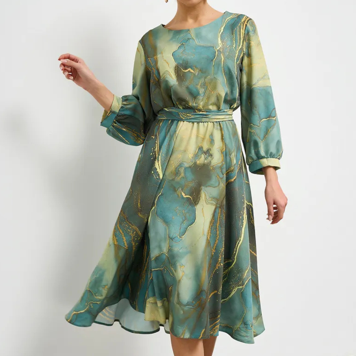 👗【Proljetna vila】Ljetna ženska nova elegantna zelena šifonska haljina s printom za 2025. godinu 🌸💃