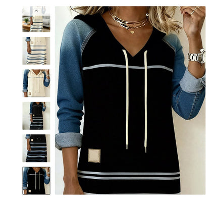 🔥【Kupte 1 a dostanete 1 zdarma】【S-3XL】2025 Žhavé nové džínové barevné blokové mikiny s kapucí