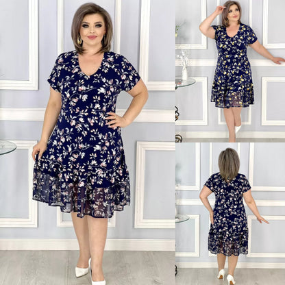 💟【S-5XL】👗Nova cvjetna šifonska haljina s V-izrezom za proljeće i ljeto