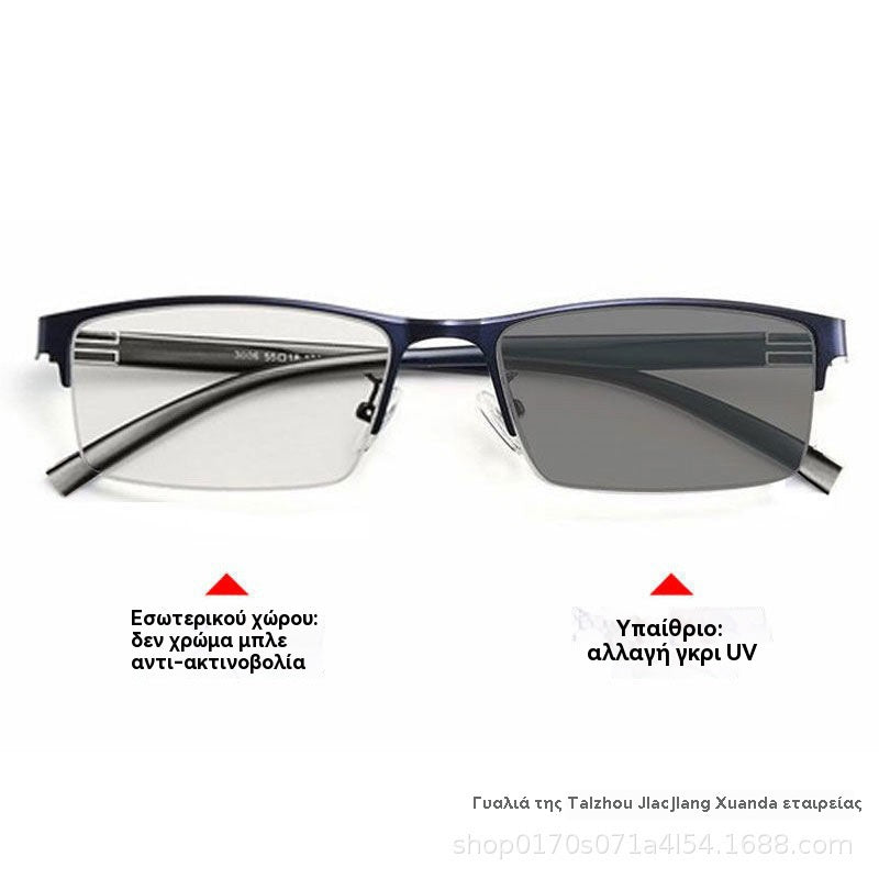 👓✨【50% zľava】🔥Metalické fotochromatické slnečné okuliare s polovičným rámom, dioptrické okuliare s anti-modrým svetlom, slnečné okuliare na šoférovanie