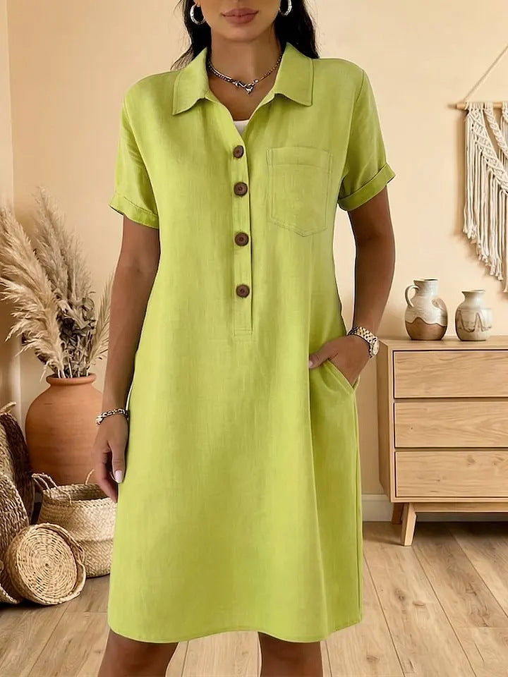 ⏳ Časovo obmedzená ponuka! ⏰🍋【S-3XL】Nové elegantné a jednoduché dámske šaty na gombíky - zakrýva paže, lichotí postave, je zoštíhľujúci a pohodlný.