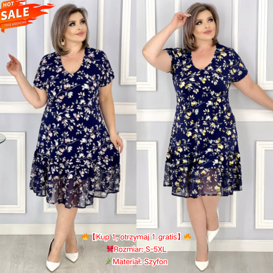 💟【S-5XL】👗Nova cvjetna šifonska haljina s V-izrezom za proljeće i ljeto