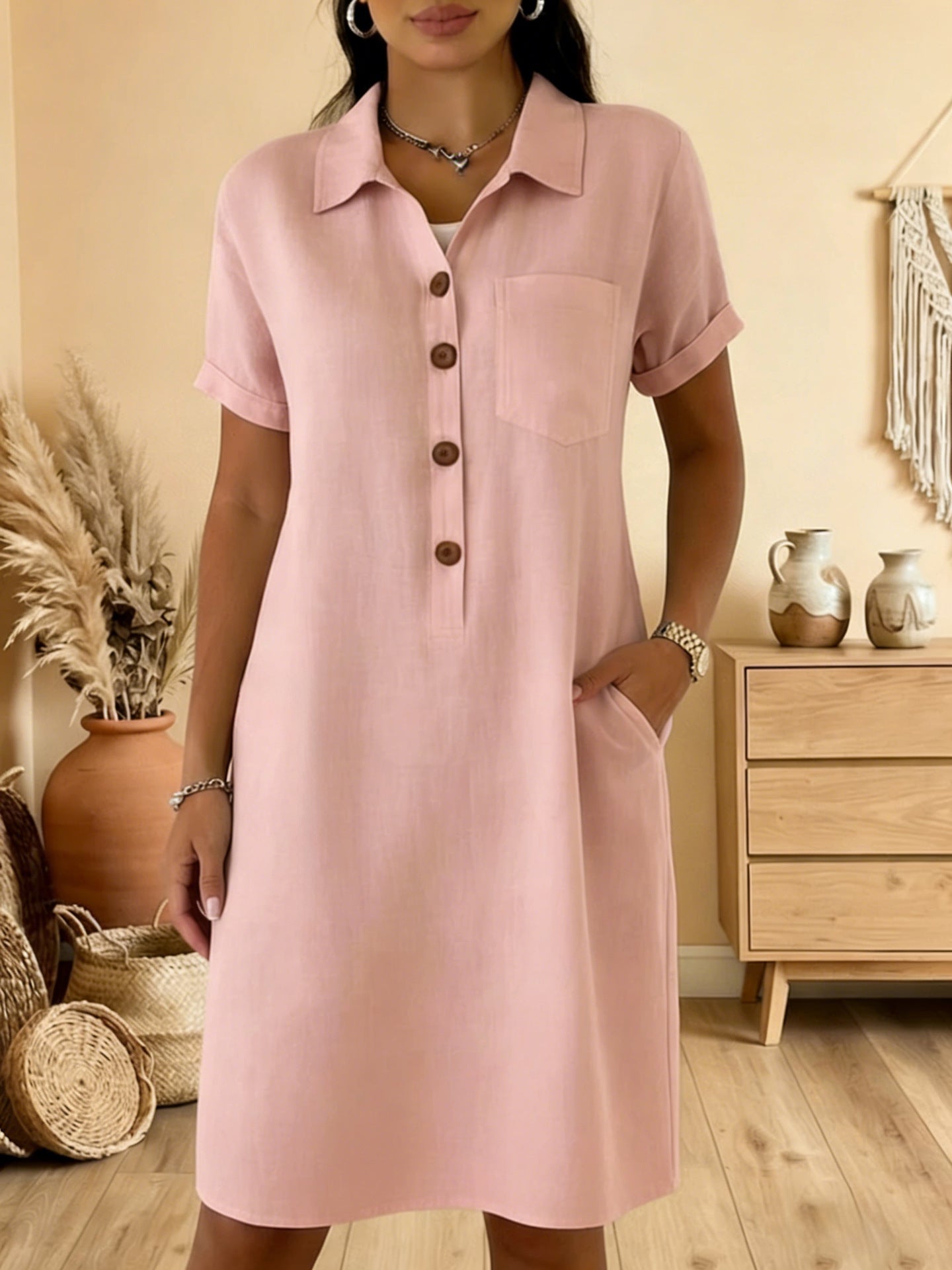 ⏳ Časovo obmedzená ponuka! ⏰🍋【S-3XL】Nové elegantné a jednoduché dámske šaty na gombíky - zakrýva paže, lichotí postave, je zoštíhľujúci a pohodlný.