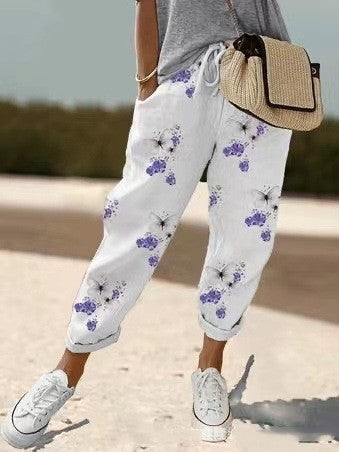 Damskie spodnie na co dzień z bawełny i lnu, opcjonalnie wielokolorowe