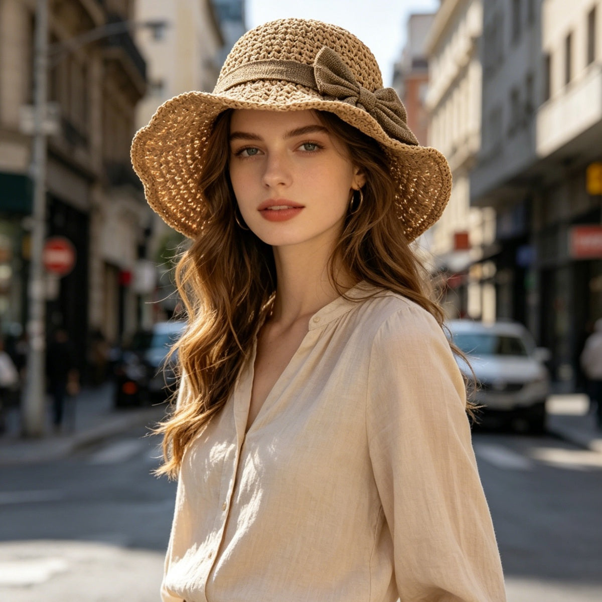 🎀🎀 50% ZĽAVA 👒 | Retro slamený klobúk s mašľou – skladací a priedušný na leto