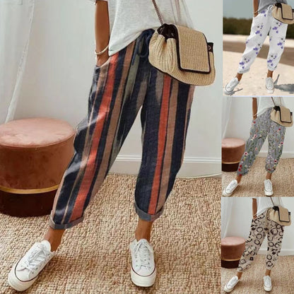 Damskie spodnie na co dzień z bawełny i lnu, opcjonalnie wielokolorowe