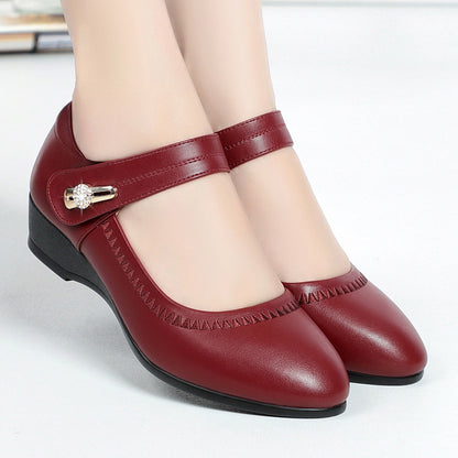 🎁🥿【35-41】 Zapatos de cuero para madre antideslizantes con tacón de cuña y suela suave de cuero suave