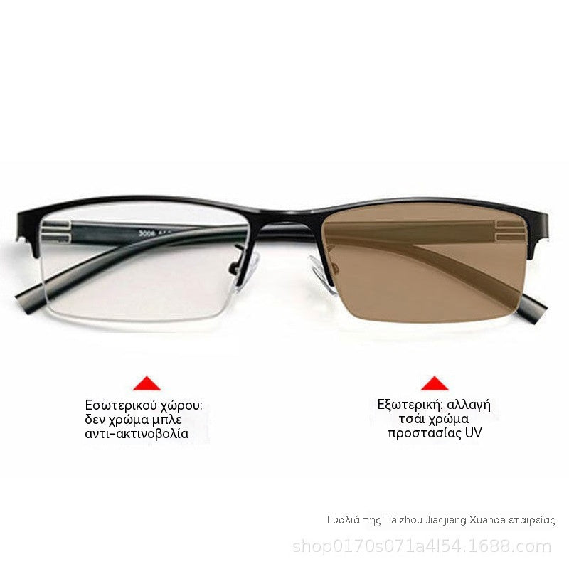 👓✨【50% zľava】🔥Metalické fotochromatické slnečné okuliare s polovičným rámom, dioptrické okuliare s anti-modrým svetlom, slnečné okuliare na šoférovanie