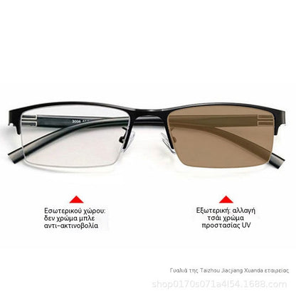 👓✨【50% zľava】🔥Metalické fotochromatické slnečné okuliare s polovičným rámom, dioptrické okuliare s anti-modrým svetlom, slnečné okuliare na šoférovanie
