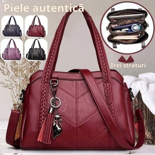 💟【45% OFF】Geantă de piele de bou, geantă de mână, capacitate mare cu trei spații, impermeabil și rezistent la zgârieturi
