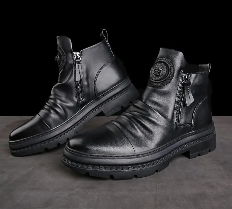 ⏳ nuevas botas de piel para hombre, piel de vacuno de alta calidad, hechas a mano.