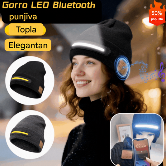 🔥【50% popusta】🔥🧢Punjiva Bluetooth LED kapa. Funkcija tri u 1: Savršeno integrira snažnu LED rasvjetu za korištenje bez ruku, visokokvalitetni Bluetooth zvučnik i toplinu u udobnu pletenu kapu💡