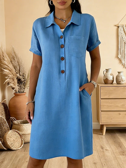 ⏳ Časovo obmedzená ponuka! ⏰🍋【S-3XL】Nové elegantné a jednoduché dámske šaty na gombíky - zakrýva paže, lichotí postave, je zoštíhľujúci a pohodlný.