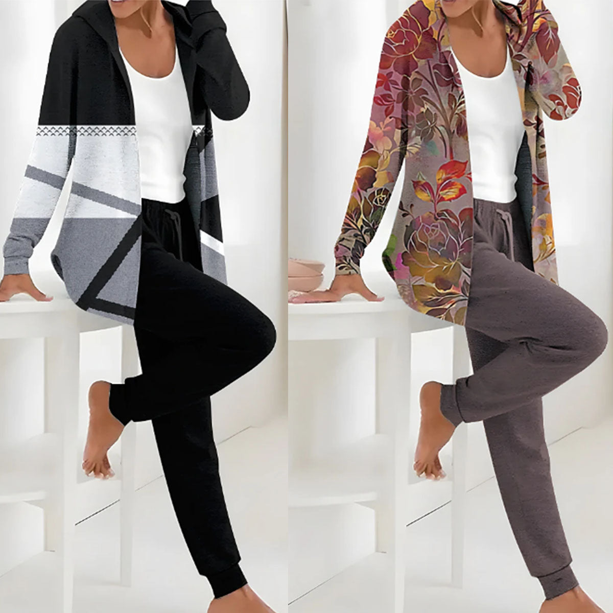 🔥【S-3XL】Γυναικείο φθινοπωρινό χειμερινό σετ δύο τεμαχίων με μακριά μανίκια και παντελόνι