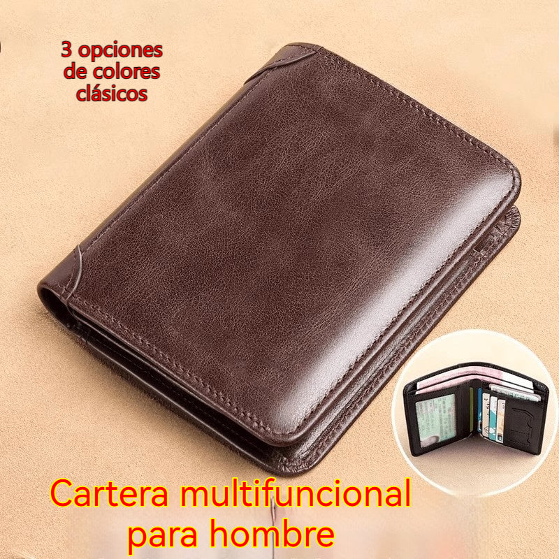 Nueva cartera de cuero genuino para hombre con sistema antirrobo